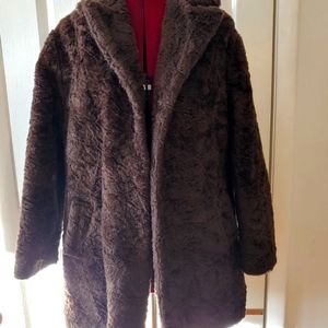 Vintage Faux Fur Brown Bear Coat Winter Heavy Jacket